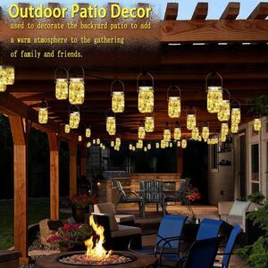12 Pack Crystal Glass Solar Lanterns Outdoor Waterproof Mason Jar